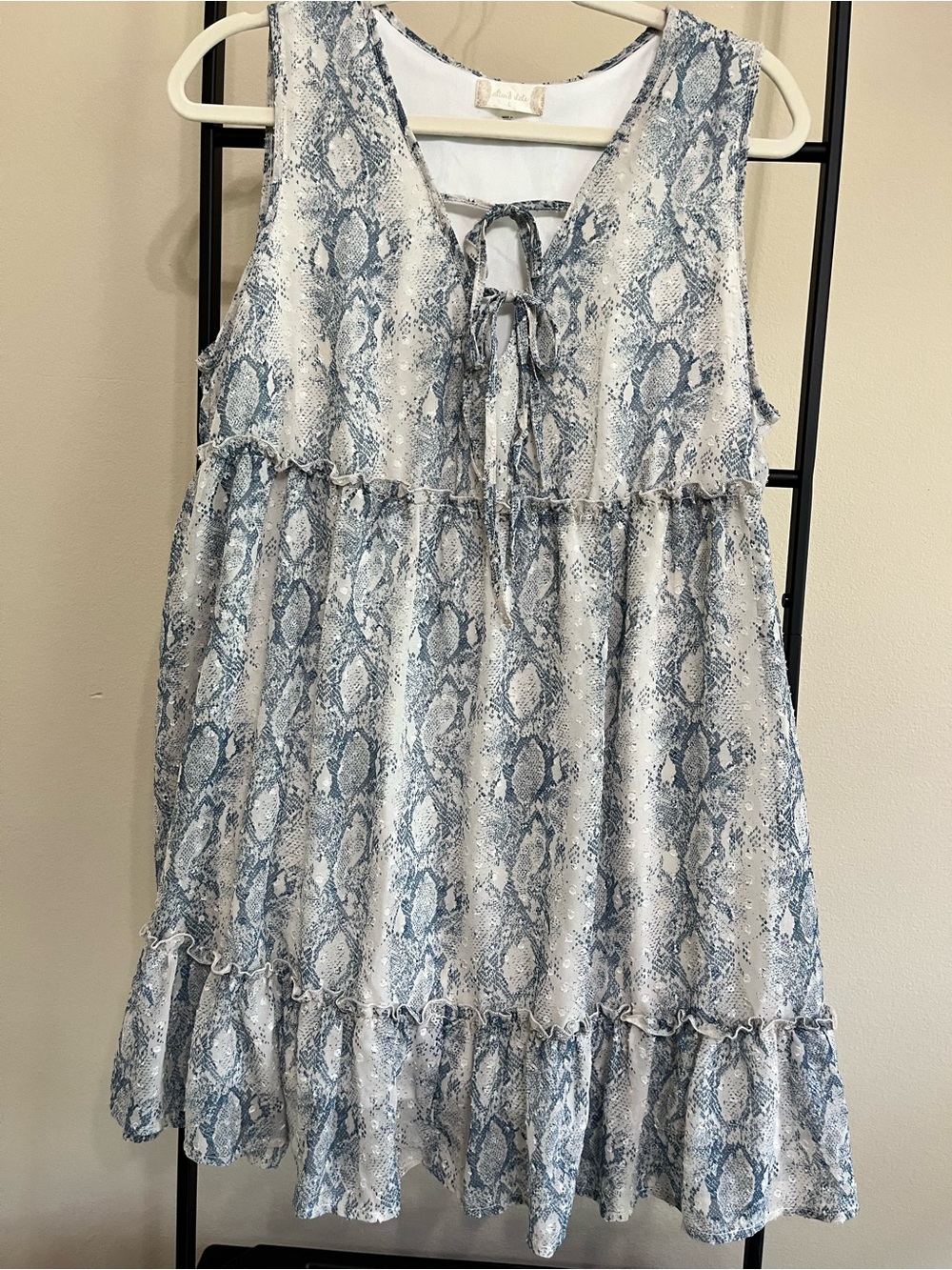 Altar'd State Snakeskin Animal Print Ruffle Tiered Dress Large L Feminine Pastel - Picture 4 of 10